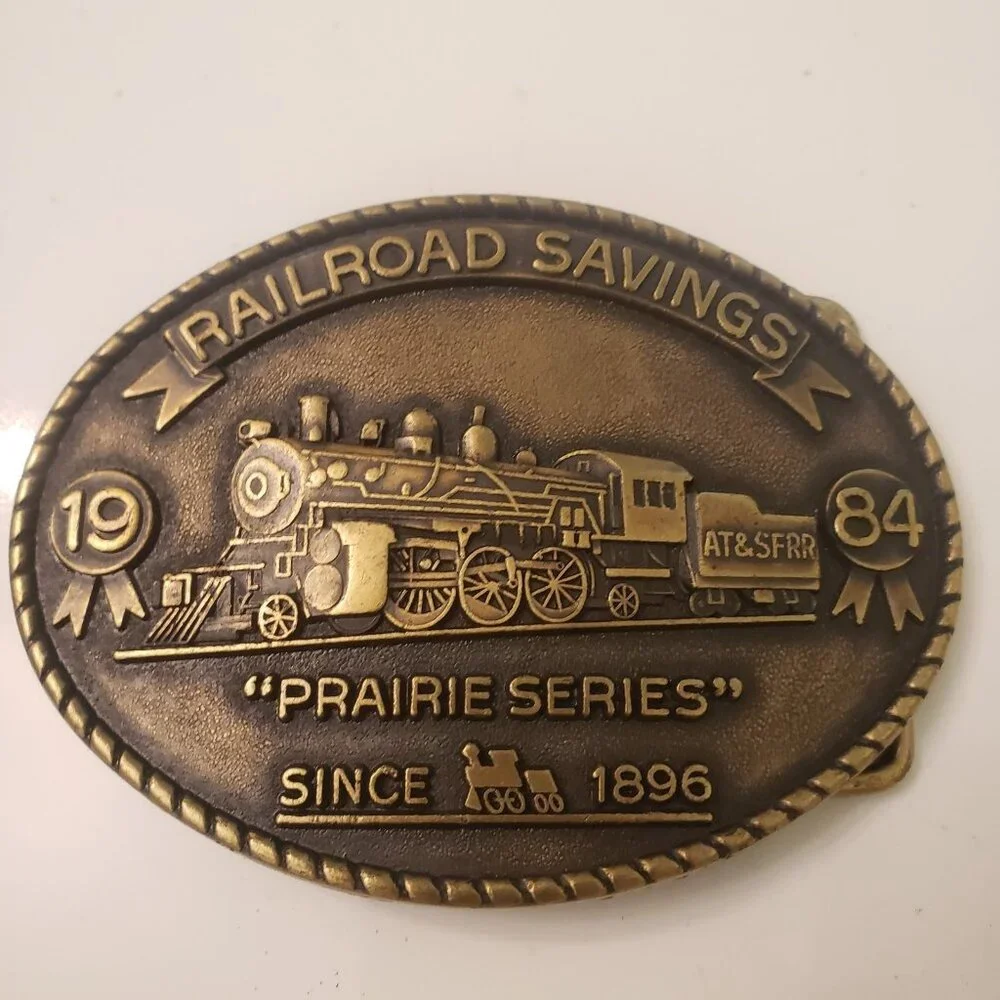 Railroad Savings and Loan Belt Buckle Complete Set 7 Newton Kansas Santa Fe‎